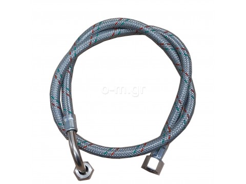 Braided flexible oil hose, NW 6,  3/8'' - 3/8'' angled, 1m
