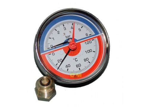 Bimetal thermometer FIMET, d80, 6bar, 120 °C, 1/2'', horizontal