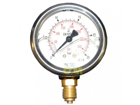 Glycerin filled metal pressure gauge d63, 0-25 bar