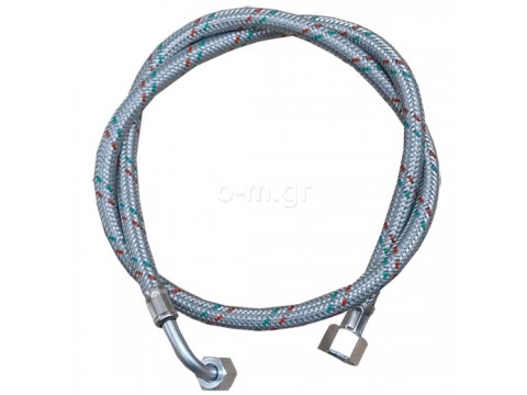 Braided flexible oil hose, NW 4,  3/8'' - 1/4'' angled, 1m