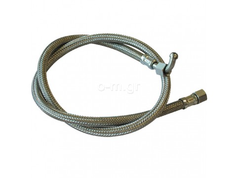 Braided flexible oil hose, ST 6, 1/4" angled male - 3/8" male 1m.